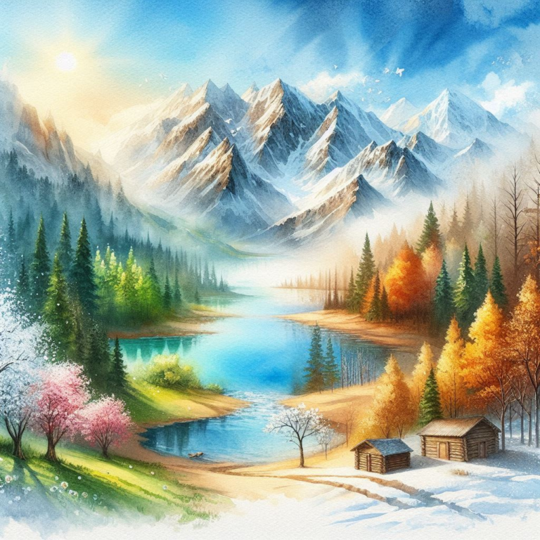 Aprenda a Pintar Paisagens Deslumbrantes de Montanhas, Lagos e Florestas em Diferentes Estações