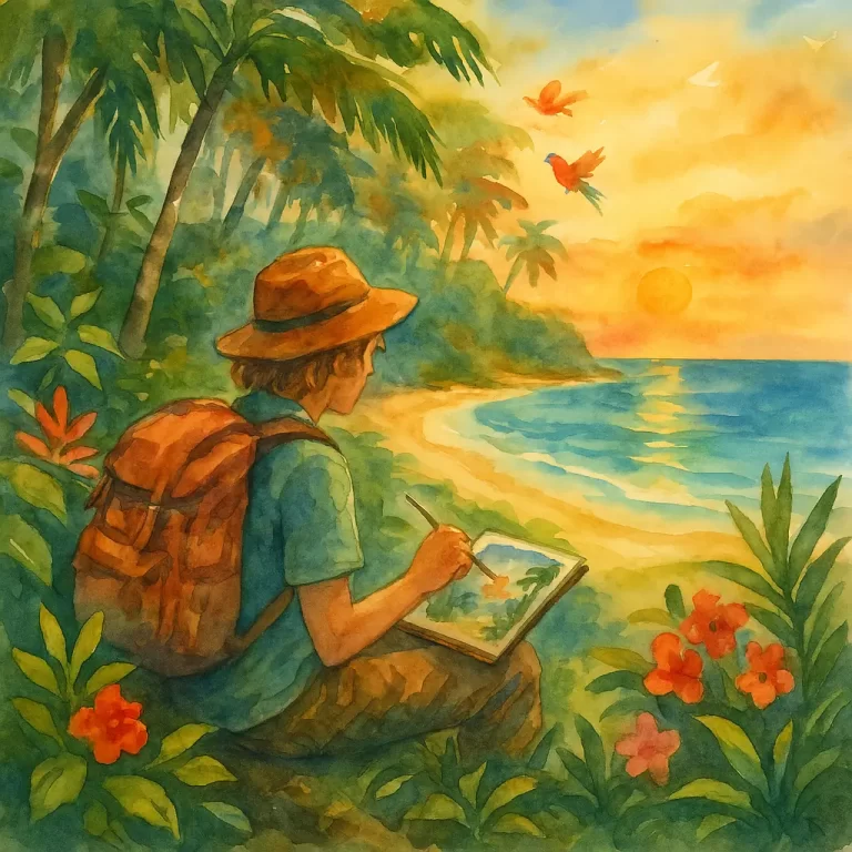 Pintando uma Jornada Artística por Destinos Exóticos de Florestas Tropicais e Praias Paradisíacas
