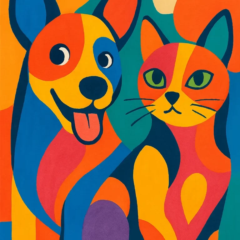 Nossos Companheiros Fieis em Obras de Arte de Pets com Cores Vibrantes e Formas Divertidas